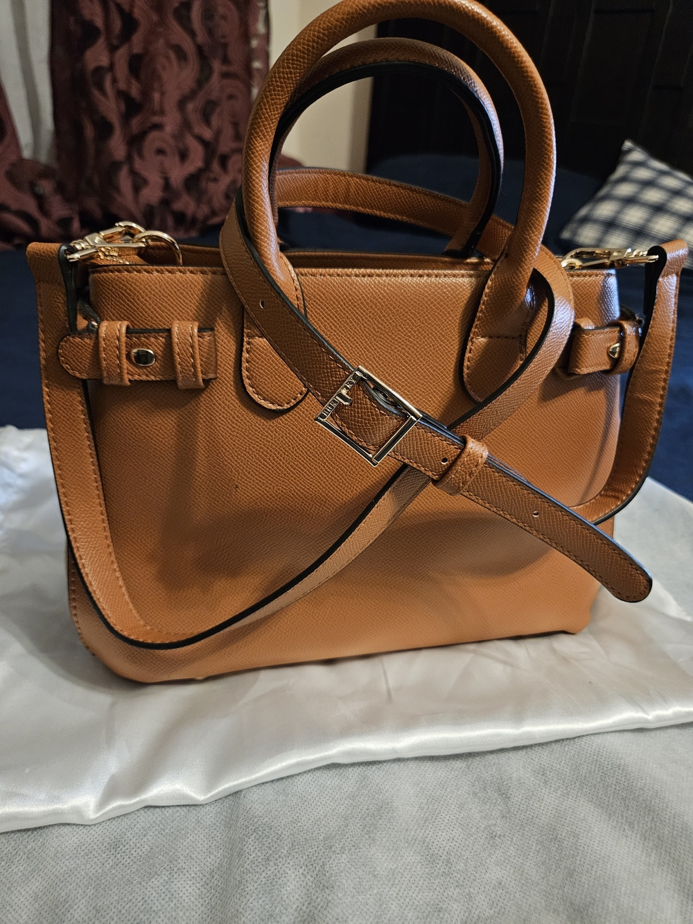 Burberry Tan Leather Crossbody Bag with Signature Check Side - Picture 3 of 6